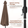 12 feet coffee patio umbrella with crank handle, featuring space-saving storage and a convenient push button connector.
