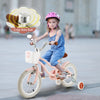 12-inch kids bike with training wheels, pink color, featuring a removable basket and adjustable seat for ages 3-8.