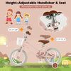 12-inch kids bike with height-adjustable seat, training wheels, and removable basket for ages 3-8 years.