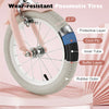 Close-up of the 12-inch kids bike's wear-resistant pneumatic tire, featuring a durable rubber outer for smooth riding.