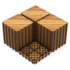 Acacia wood interlocking deck tiles in a stacked arrangement, featuring a waterproof design for outdoor use.