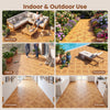 Acacia wood interlocking deck tiles in various outdoor settings, showcasing waterproof design for versatile use.