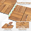 Acacia wood interlocking deck tiles in natural finish, 12x12 inches, easy to cut and clean for outdoor use.