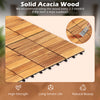 Interlocking 12 x 12 inch acacia wood deck tiles with a natural finish, ideal for outdoor patios and balconies.