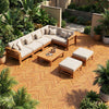 Acacia wood interlocking deck tiles arranged on a patio, ideal for outdoor flooring and all-weather use.