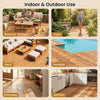 Acacia wood interlocking deck tiles in a natural finish, ideal for patios, balconies, and poolside areas.