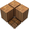 Acacia wood interlocking deck tiles in a stacked arrangement, featuring a waterproof design for outdoor use.