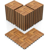 Acacia wood interlocking deck tiles in natural finish, 12 x 12 inches, waterproof design, ideal for outdoor flooring.