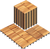 Acacia wood interlocking deck tiles stacked, 27 PCS, 12" x 12", waterproof for patio, balcony, and poolside use.