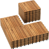 Acacia wood interlocking deck tiles in natural finish, 12 x 12 inches, ideal for outdoor patios and balconies.