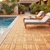 Solid acacia wood floor tiles arranged around a pool, perfect for outdoor patios and balconies.