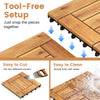 Close-up of 12" x 12" acacia wood floor tiles with tool-free setup, ideal for patio, balcony, or poolside use.