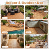 Solid acacia wood 12" x 12" floor tiles in various settings, perfect for indoor and outdoor use like patios and.