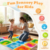 Colorful 12" x 12" toddler sensory floor tiles promote sensory development and motor skills during active play at home.