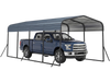 Heavy-duty 12 x 20 feet galvanized steel carport with waterproof roof, providing all-weather protection for trucks.