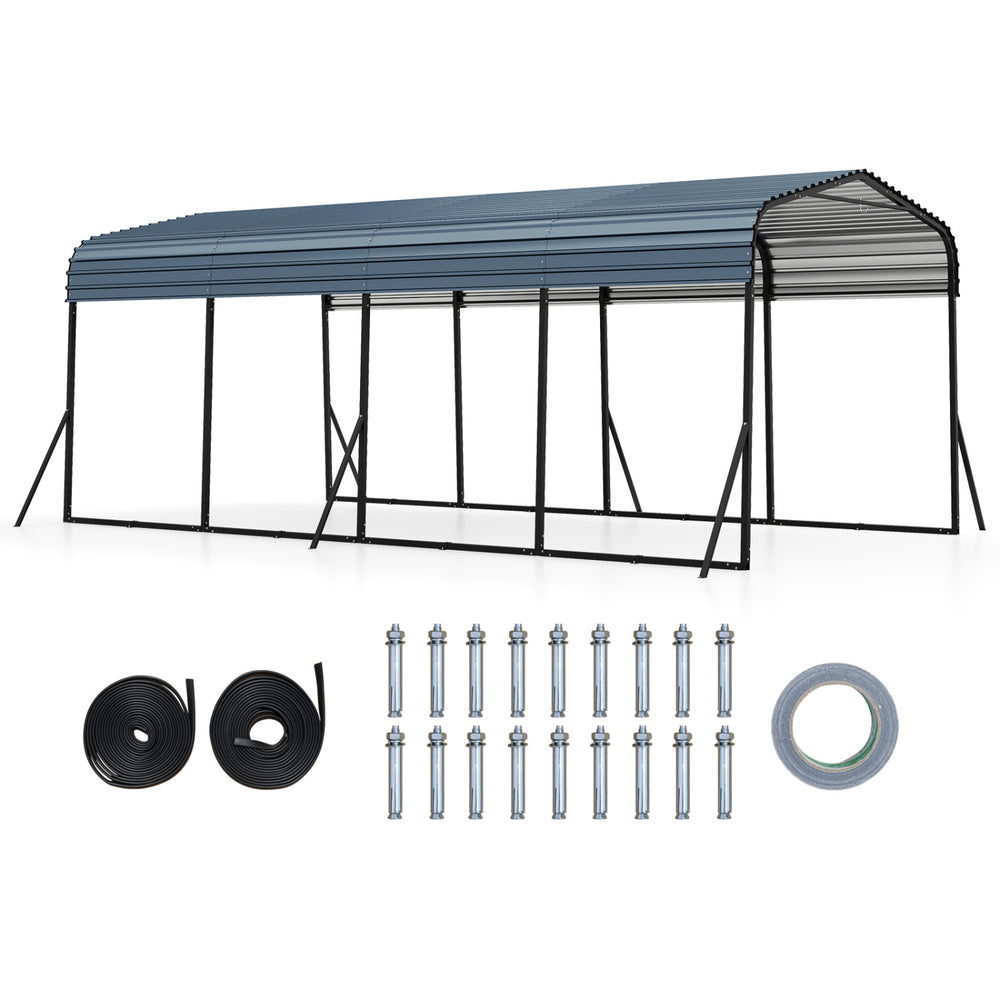 Heavy-duty 12 x 20 feet galvanized steel carport with waterproof roof, anchors, and expansion bolts for outdoor.