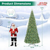 12 ft Artificial Christmas Tree shown full-length beside Santa, with 4188 branch tips and a stable crossed metal base.