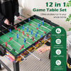 12-in-1 game table set featuring foosball and air hockey, perfect for family fun and leisure time at home or office.