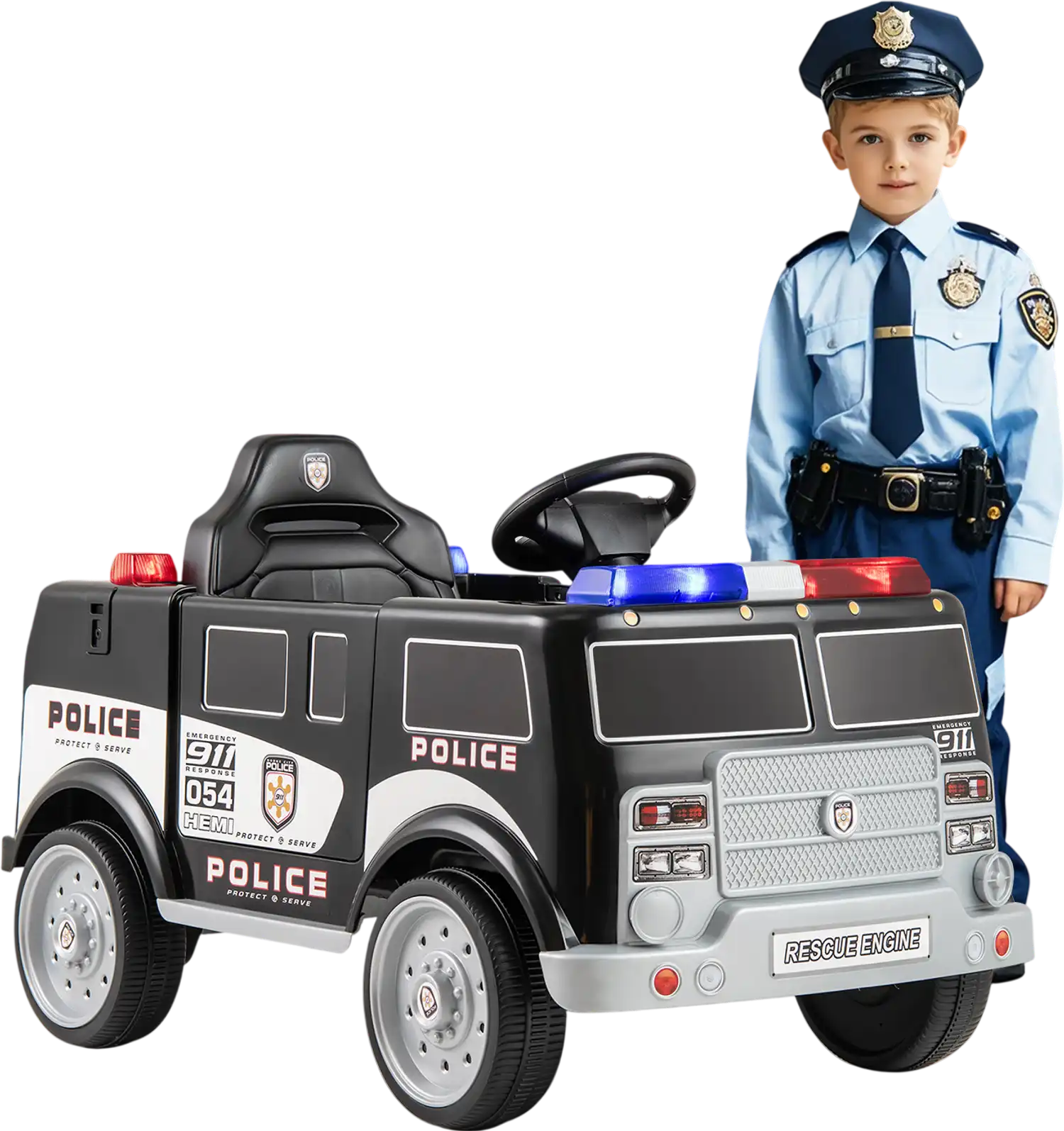 Costway 12V Kids Ride On Police Car 3 Speeds Megaphone 296137854 New