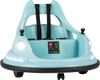 Kids ride-on bumper car in blue with dual joysticks, remote control, and 360° spinning wheels for fun and safety.