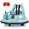 Kids ride-on bumper car in blue with remote control, dual joysticks, and 360° wheels for fun spinning adventures.