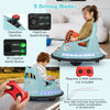 Kids ride-on bumper car in blue with dual joysticks and remote control, featuring 360° wheels for spinning fun.