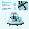 Kids ride-on bumper car in blue with remote control, 5-point safety belt, and 360° rotatable wheels for fun driving.