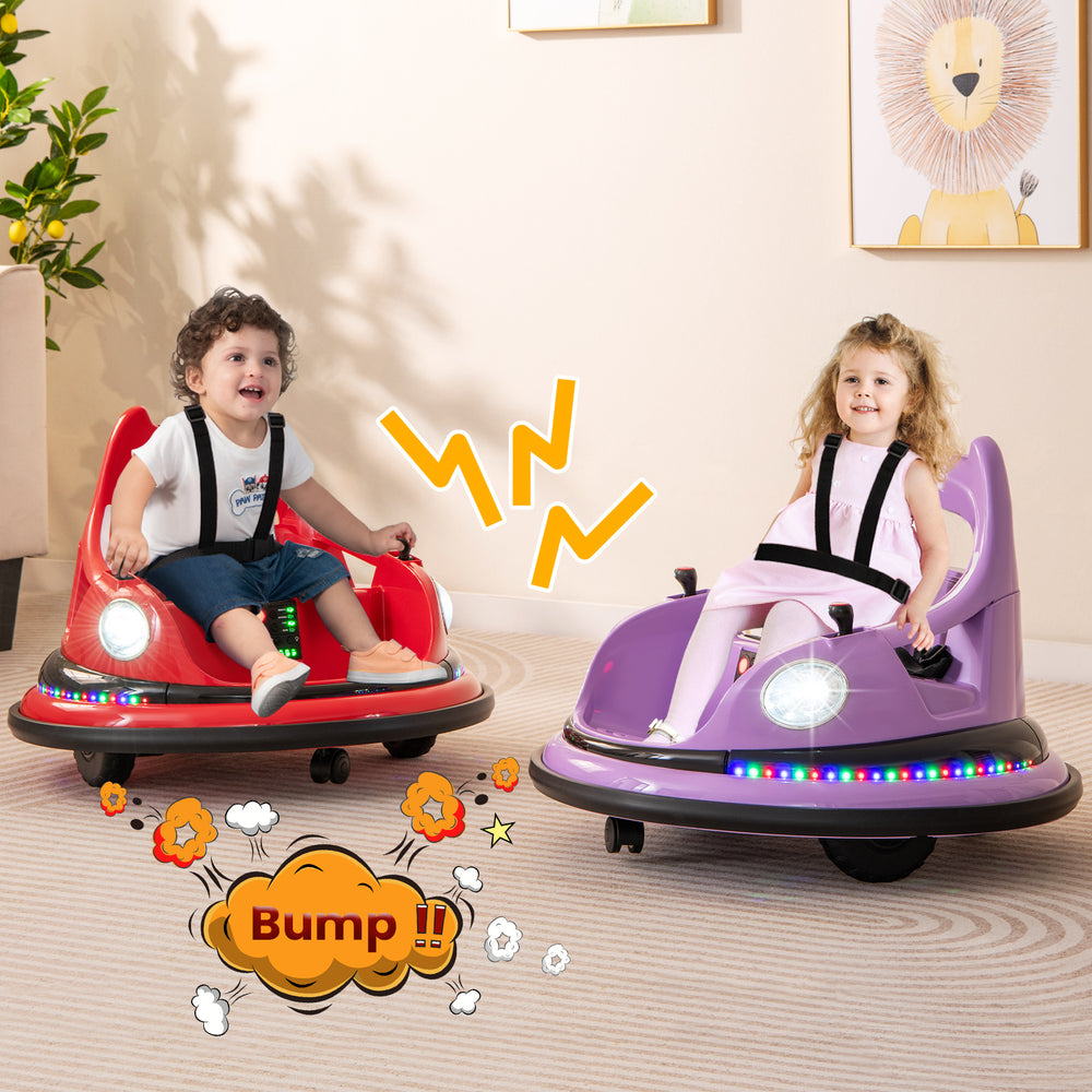 12V Kids Ride On Bumper Car with Remote Control and Dual Joysticks-Purple - Gallery View 1 of 10