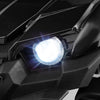 Bright LED headlight of the 12V battery-powered electric vehicle in black, enhancing safety and style for kids.