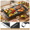 Indoor electric grill with removable touch panel, stainless steel handles, and integrated oil drip port for easy.