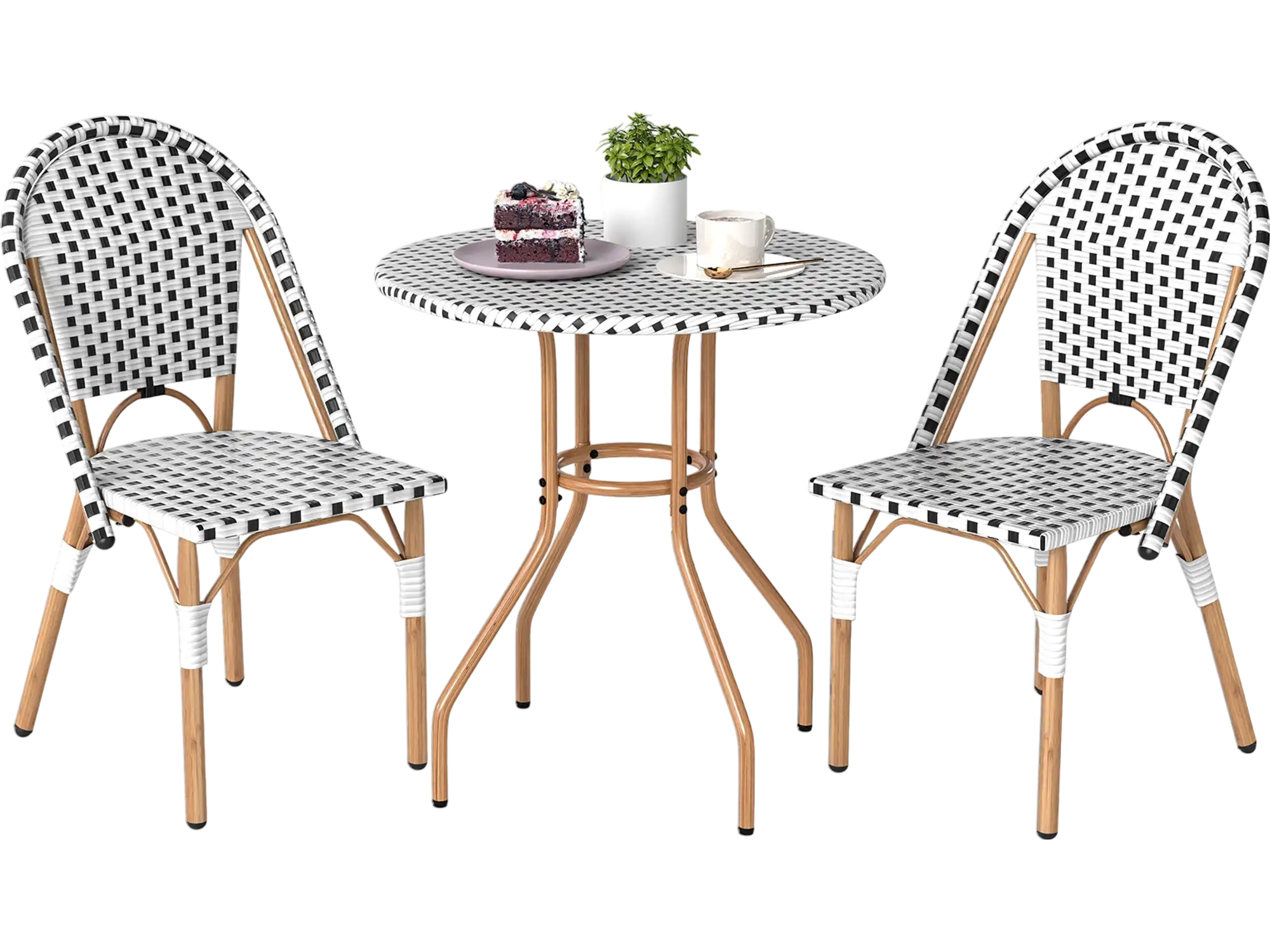 Costway 3-Piece French Bistro Outdoor Wicker Table & 2 Chairs Set 59280852 New