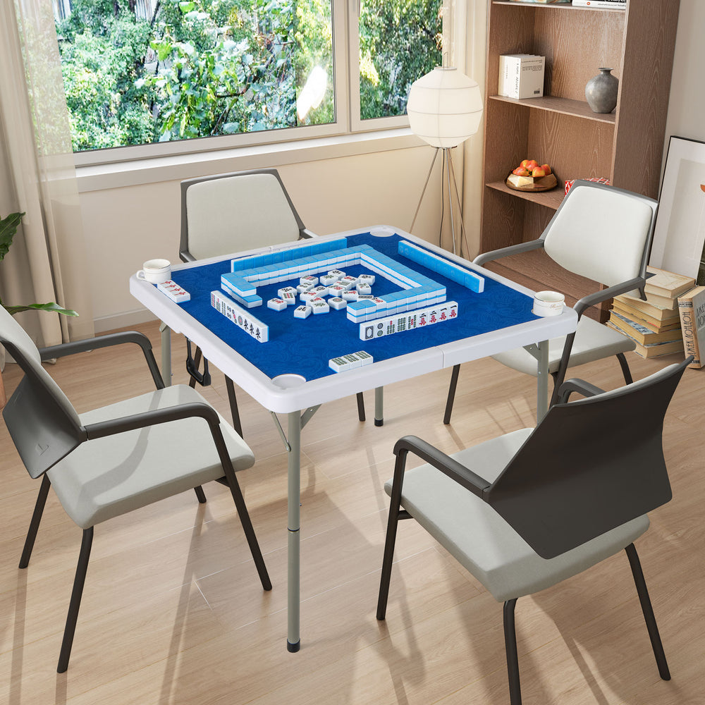 35 Inch 4 Player Game Card Folding Mahjong Table with Cup Holders-Navy - Gallery View 1 of 10