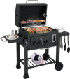 24-Inch Barrel Charcoal Grill with 2 Folding Side Tables and 544 sq.in Cooking Area
