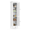 Tall bathroom cabinet with shutter doors and adjustable shelf, perfect for space-saving storage in small areas.