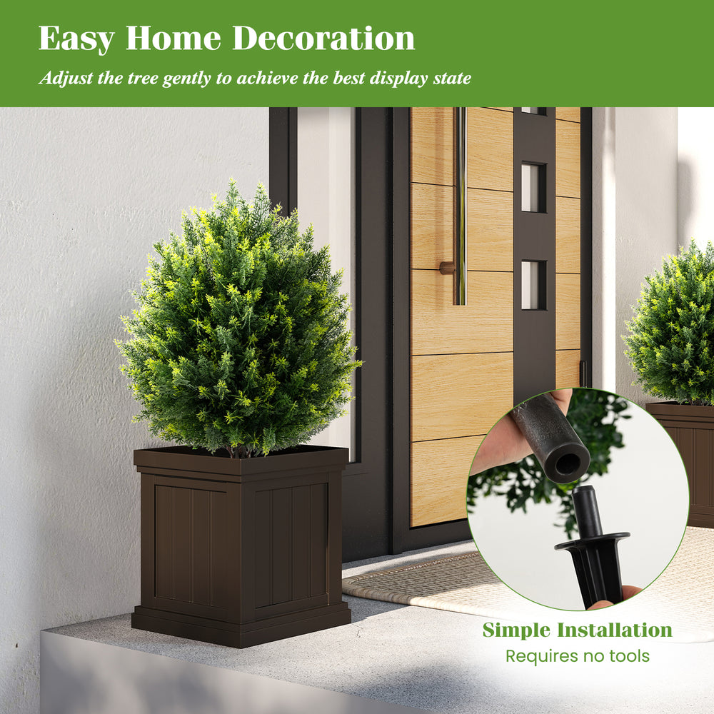 24-inch artificial cypress topiary ball tree in a planter, made of high-quality PE material for indoor and outdoor.