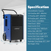 154 Pints commercial dehumidifier in blue with pump, ideal for large spaces up to 7000 sq.ft, featuring a control panel.