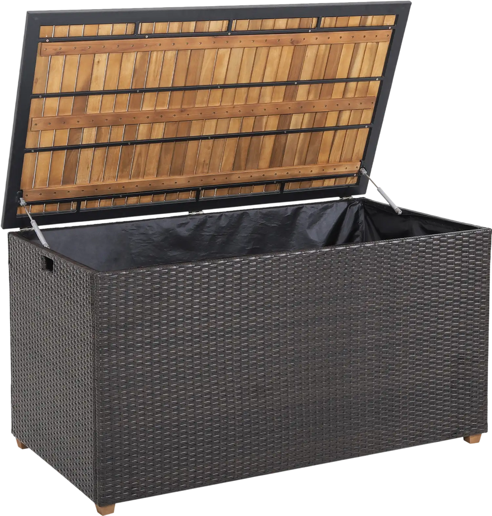 134 Gallon Rattan Storage Box with Zippered Liner and Solid Acacia Wood Top