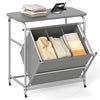 3-Section Laundry Sorter with Foldable Ironing Board and Lockable Wheels-Gray - Gallery View 1 of 13