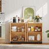 Buffet sideboard cabinet with 4 rattan doors, adjustable shelves, and natural finish, perfect for kitchen or coffee.