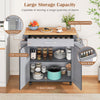 Rolling kitchen island cart in gray with spacious countertop, pull-out drawer, and adjustable cabinet shelf for.