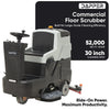Dapper Supply Ride-On Floor Scrubber Battery Powered 30" Brush 39" Squeegee 52,000 Sq. Ft./Hr New