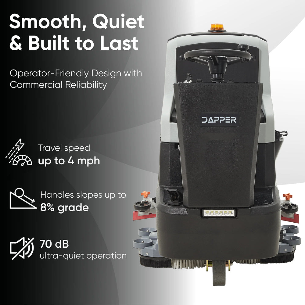 Dapper Supply Ride-On Floor Scrubber Battery Powered 30" Brush 39" Squeegee 52,000 Sq. Ft./Hr New