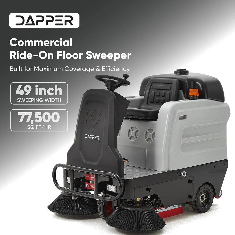 Dapper Supply Ride-On Floor Sweeper 49" 25 Gal. Dustbin 6 MPH 77,500 Sq. Ft./Hr New