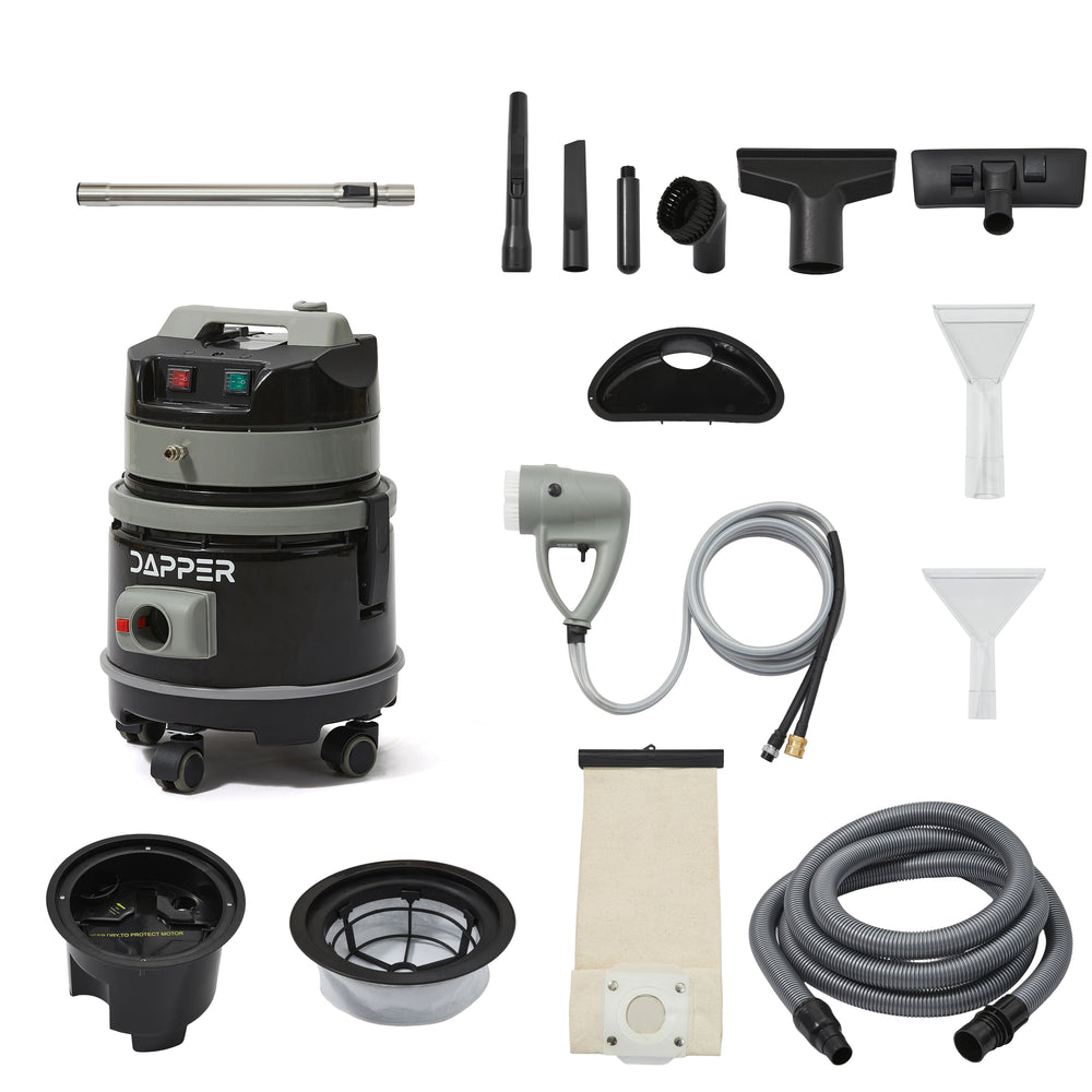 Dapper Supply Commercial Vacuum Cleaner Wet/Dry 3 Gal. Tank with Soap Dispensing Scrub Brush New