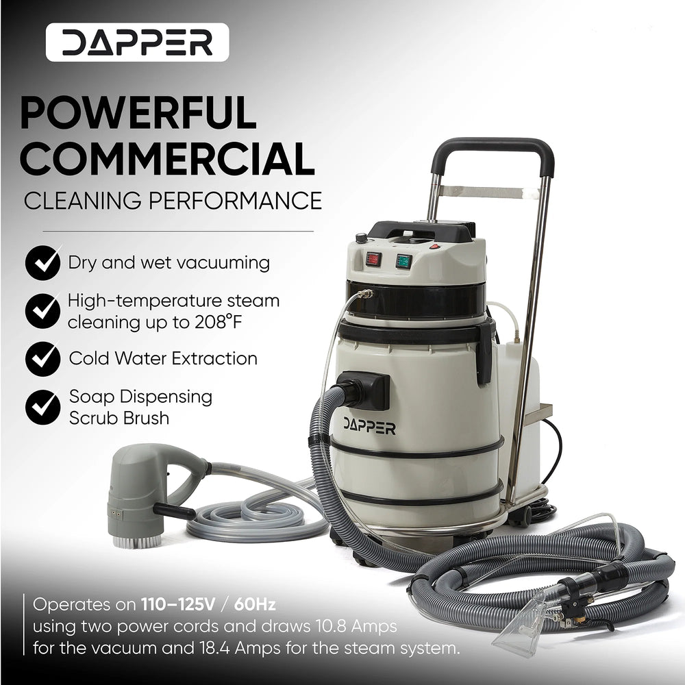 Dapper Supply Vacuum Cleaner Wet/Dry with Steam Cold Water Extraction Scrub Brush 2.5 Gal Tank New