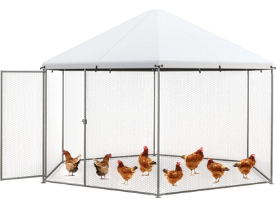Costway 13' Large Metal Hexagonal Chicken Coop Wire Mesh Lockable Door 43927186 New