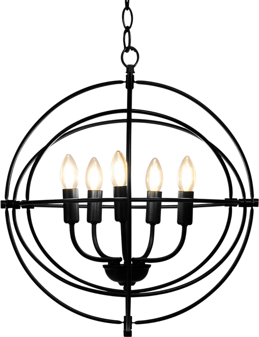 20 Inch 5 Lights Metal Chandelier with Pivoting Interlocking Rings