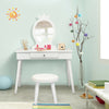 Kids vanity makeup table and chair set in white with a mirror, perfect for ages 3-8, ideal for bedroom or playroom use.