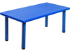 Blue kids plastic rectangular table with reinforced steel legs, ideal for daycares and home use, suitable for indoor.