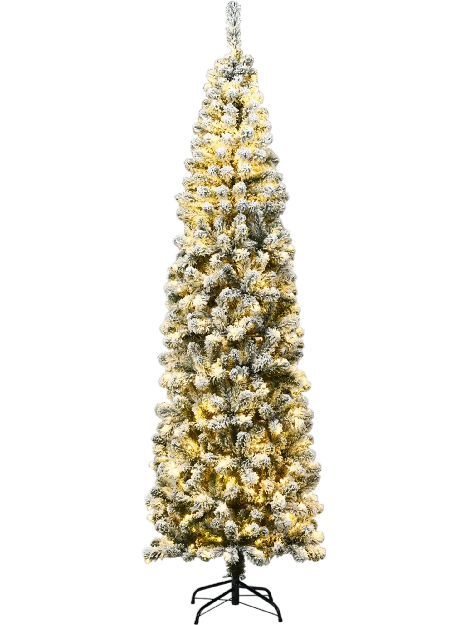 Costway 7.5' Pre-Lit Snow Flocked Artificial Pencil Christmas Tree LED Lights 51268407 New